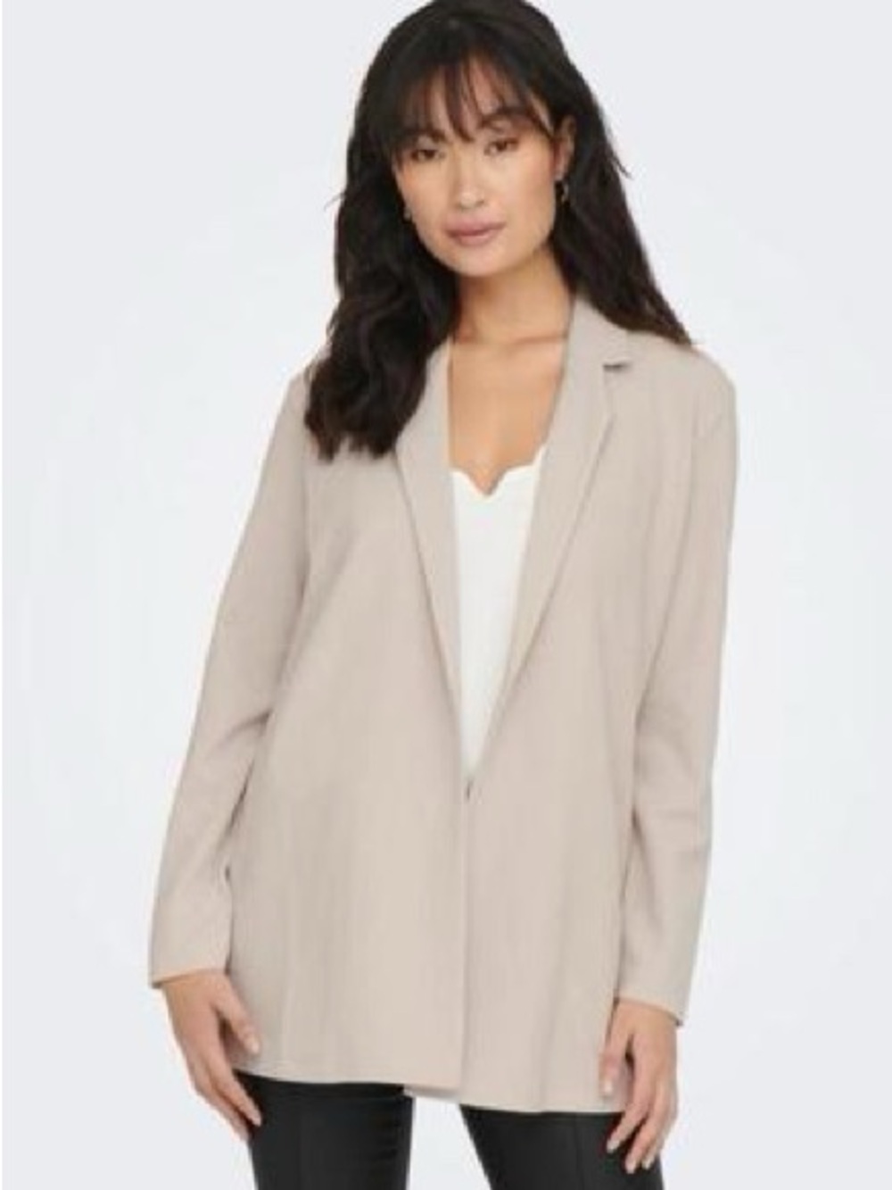 Light Beige Women's Open-Front Blazer Jacket